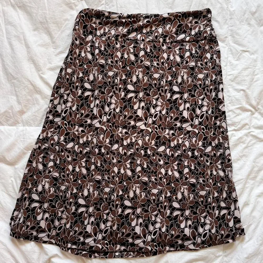 Vintage y2k floral abstract midi skirt brown black size medium mod whimsigoth‎